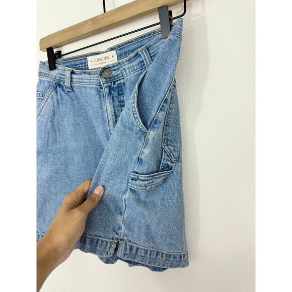 Vintage Cherokee Denim Carpenter Shorts Size 6 High Rise Utility Y2K - Picture 2 of 4